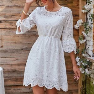 SHIEN schiffy flounce sleeve scallop trim dress